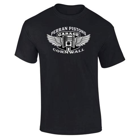 Perran Pistons Cornwall T-Shirt Winged Piston Automotive Modified Vintage Retro Car Clothing